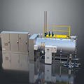 Industrial Stainless Steel Tank System With Control Cabinet Pipes Valves Yellow Guardrail And Exhaust Pipe