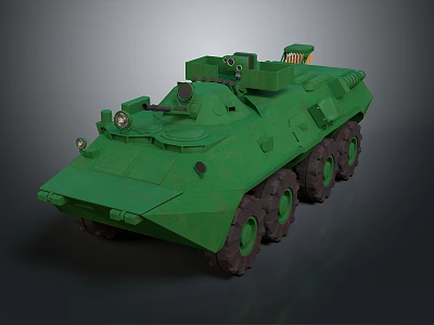 Green Military Armored Vehicle With Multiple Wheels And Top Mounted Weapon 3d model
