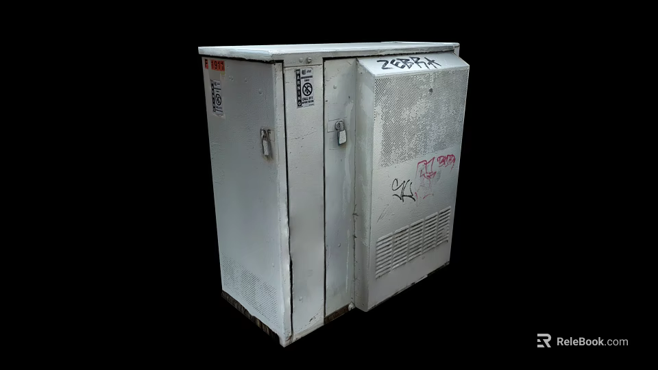 White Metal Utility Box With Graffiti Locks And 205 FR Numbering 3d model 
