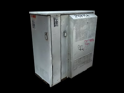 White Metal Utility Box With Graffiti Locks And 205 FR Numbering 3d model