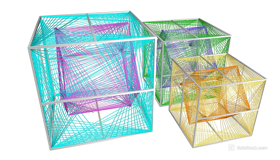 Colorful Wireframe Cube Art Installation With Vibrant Geometric Sculptural Design 3d model 
