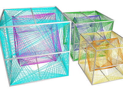 Colorful Wireframe Cube Art Installation With Vibrant Geometric Sculptural Design 3d model