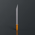 Sharp Knife With Silver Blade And Orange Handle On Dark Background
