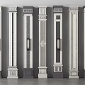 Decorative Columns In Various Styles With Carved Patterns Vertical Lines And Bases 3d model