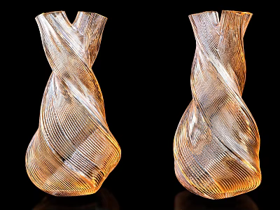 Unique Amber Glass Vases With Twisted Texture And Transparent Design 3d model