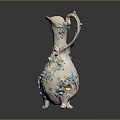 White Decorative Vase With Blue Gold Floral Patterns And Intricate Carved Details