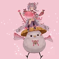 Game Character With Purple Hair On White Bird Creature Pink Weapon Decorative Outfit White Sparkles