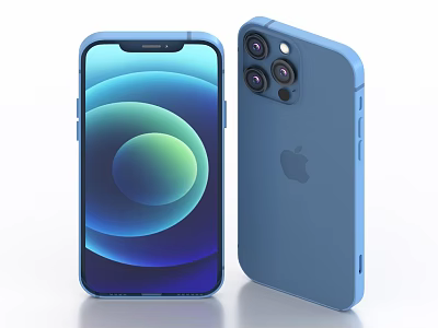 Modern Blue iPhone Front Screen Display And Back Design With Triple Camera 3d model