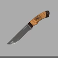 Hunting Knife With Wooden Carved Handle And Sharp Metal Blade For Outdoor Use