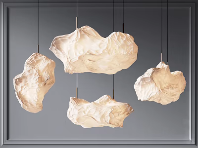 Cream White Irregular Shape Chandeliers with Soft Texture in Modern Minimalist Hanging Design 3d model