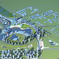 Aerial Urban Planning Design With Modern Buildings Green Spaces And Water Features