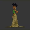 Game And Movie Character With Elaborate Black Hairstyle Green Sleeveless Top Gold Striped Flared Skirt