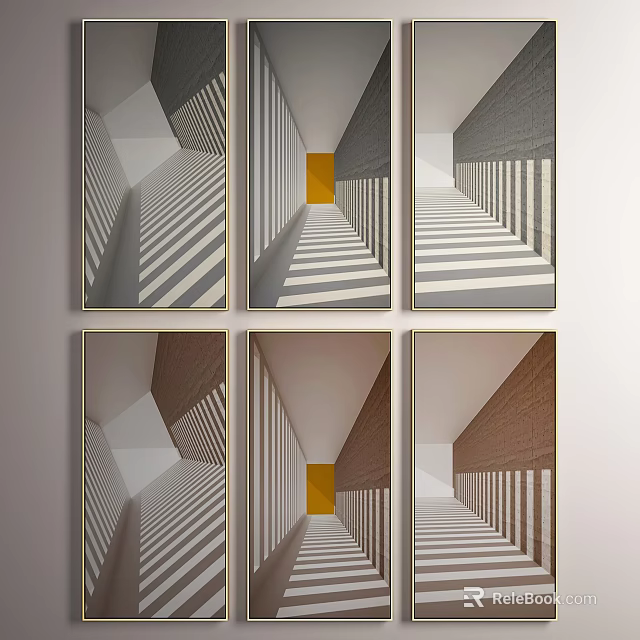 Abstract Geometric Wall Art Six Framed Prints With Linear Patterns And Light Shadow Effects 3d model