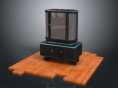 Black Display Cabinet With Glass Door On Wooden Platform And Drawer Cabinet Base 3d model