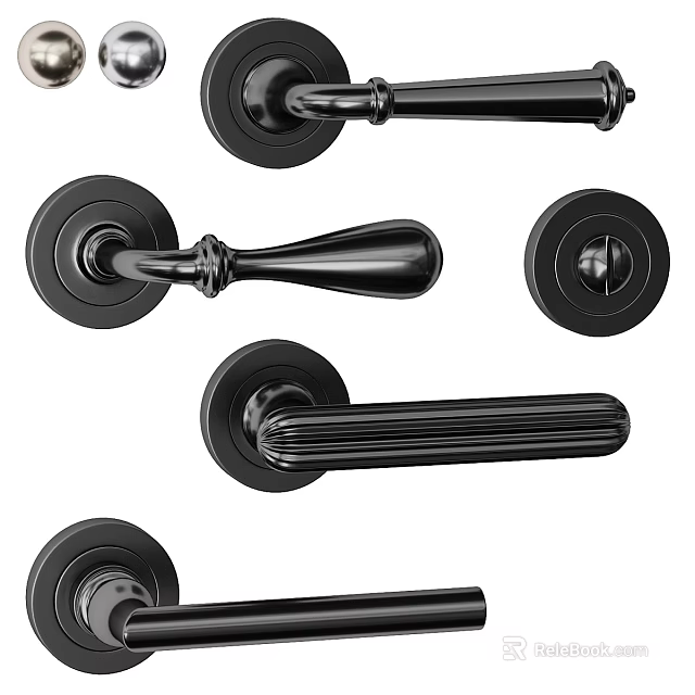 Modern Black Metal Door Handles With Various Classic And Contemporary Designs 3d model 