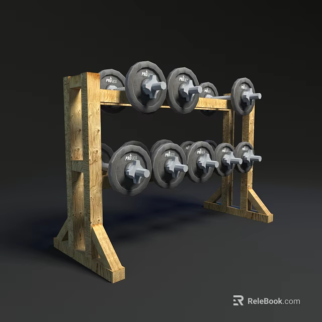 Sturdy Two Tier Wooden Dumbbell Rack Holding Multiple Weight Plates For Home Gym Storage 3d model 