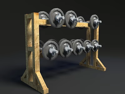 Sturdy Two Tier Wooden Dumbbell Rack Holding Multiple Weight Plates For Home Gym Storage 3d model