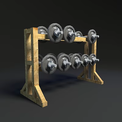 Sturdy Two Tier Wooden Dumbbell Rack Holding Multiple Weight Plates For Home Gym Storage 3d model