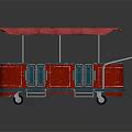 Vintage Tram With Red Canopy Blue Body Wooden Seats And Yellow Headlights