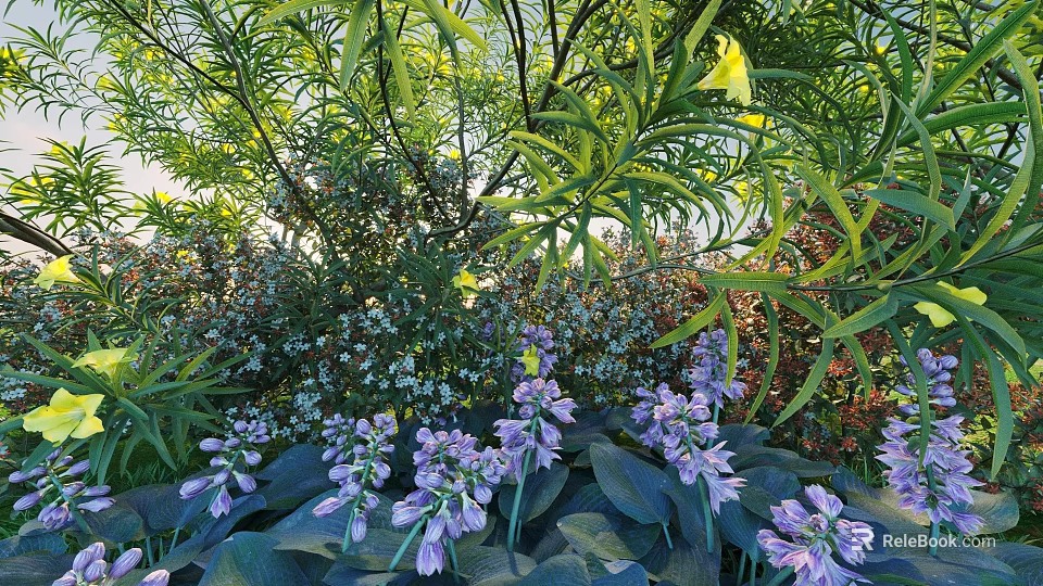 Lush Shrubs With Purple Flowers And Green Leaves In Natural Garden Setting 3d model 