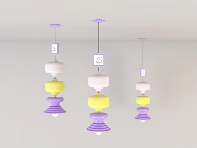 Three Modern Layered Chandeliers With Purple Yellow White Tones For Interior Decor 3d model