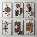 Six Panel Modern Geometric Wall Decor With Abstract Circles Lines And Neutral Tones 3d model
