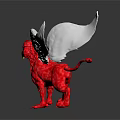 Red Griffin Sculpture With White Wings And Yellow Beak On Black Background