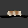 Fresh Green Herbs Garnishing Silky Tofu On Blue And White Patterned Plate With Sauce