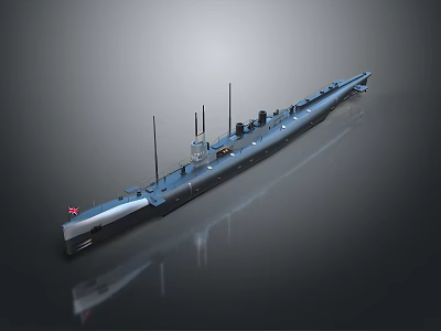Gray Model Warship With Multiple Masts And Chimneys On Gray Gradient Background With Reflection 3d model