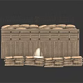 Modern Defensive Barricade Structure With Sandbags Wooden Planks And Barbed Wire