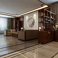 Elegant Modern Office With Wooden Cabinets Desk Computer Sofa Decorative Painting And Green Plant