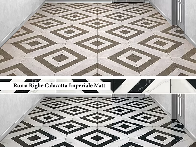 Roma Right Calacatta Imperiale Matt Floor Tiles With Black And White Diamond Pattern 3d model
