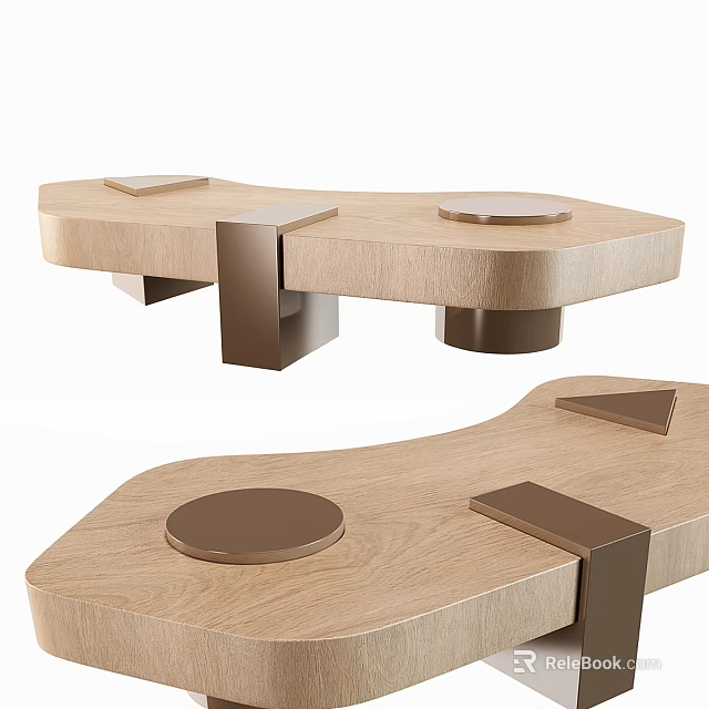 Modern Wooden Coffee Table With Unique Shape And Metal Accents 3d model 