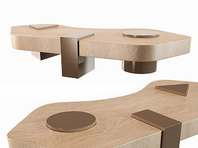 Modern Wooden Coffee Table With Unique Shape And Metal Accents 3d model