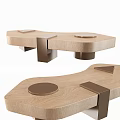 Modern Wooden Coffee Table With Unique Shape And Metal Accents
