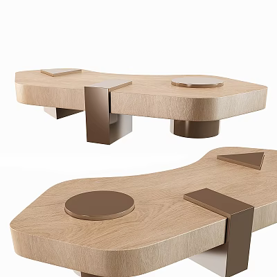 Modern Wooden Coffee Table With Unique Shape And Metal Accents 3d model