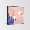 Three Panel Abstract Paintings With Surreal Mountain Moon And Geometric Shapes 3d model