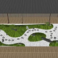 Traditional Japanese Karesansui Garden with Wooden Deck White Gravel and Green Vegetation