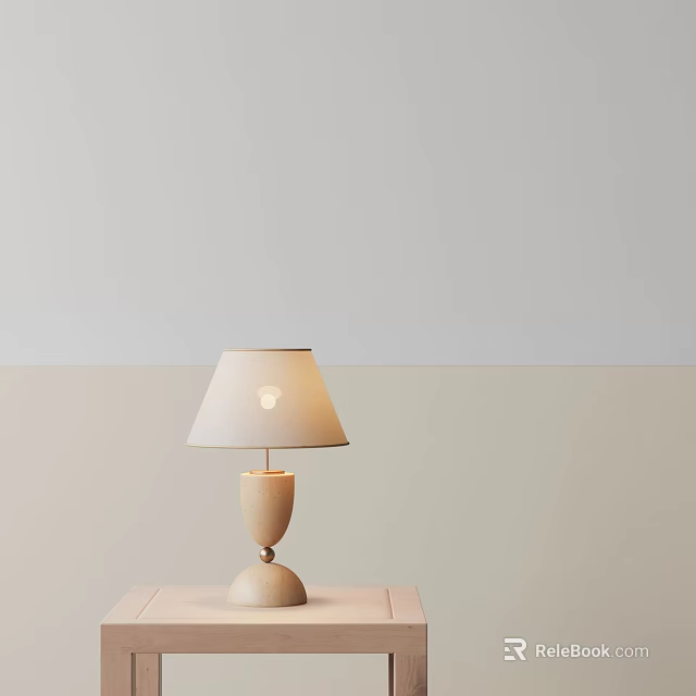 Modern Light Colored Table Lamp With Fabric Shade And Smooth Base Against Neutral Wall 3d model