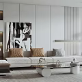Modern Living Room Interior With Comfortable Sofa Wall Art Floor Lamp And Coffee Table