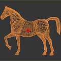 Orange Grid 3D Horse Sculpture With Geometric Lines And Digital Art Design