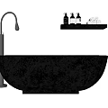 Modern Bathroom Interior With Freestanding Black Bathtub Silver Faucet And Black Shelf