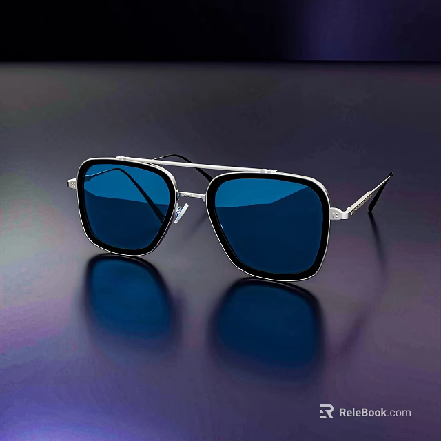 Stylish Square Sunglasses With Blue Lenses And Metal Frame For Daily Use 3d model 