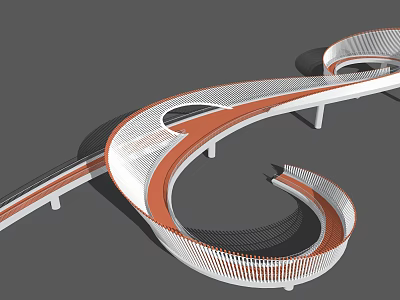 Modern Curved Spiral Pedestrian Bridge With Orange White Structure Design 3d model