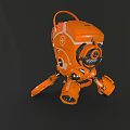 Orange Mechanical Robot Character With Circular Head And Ring Shaped Metallic Legs Design 3d model