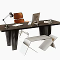 Desk and Chair Combination Stool Desk Lamp 3d model