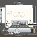 Modern Cozy Kids Bedroom With Floral Wall Art Bed Stuffed Toys And Blocks
