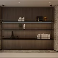 Modern Wall Mounted Shelving Unit with Metal Frame Books Decorative Items on Wooden Backdrop