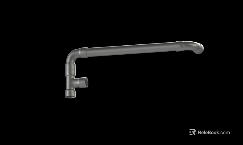 Curved Metal Pipe with Industrial Elbow Fitting Display on Black Background 3d model 