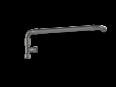 Curved Metal Pipe with Industrial Elbow Fitting Display on Black Background 3d model